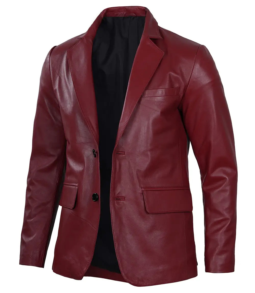 mens real leather blazer maroon