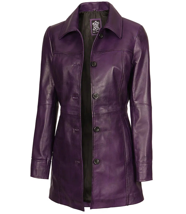 purple leather car coat womens