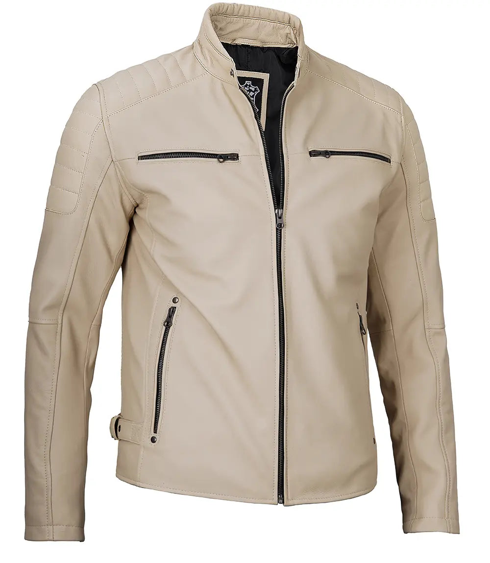 real leather beige jacket for men