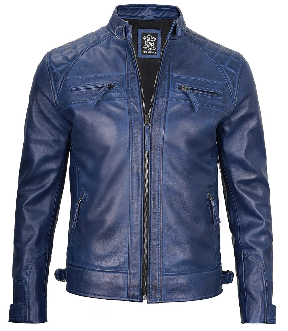 real leather blue jacket for mens