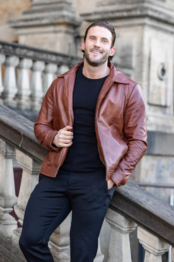 Reeves Men's Brown Harrington Leather Jacket