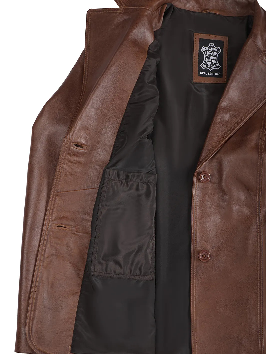 Womens Real Leather Blazer Brown