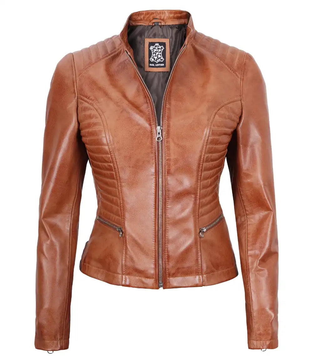 tan biker women petite leather jacket