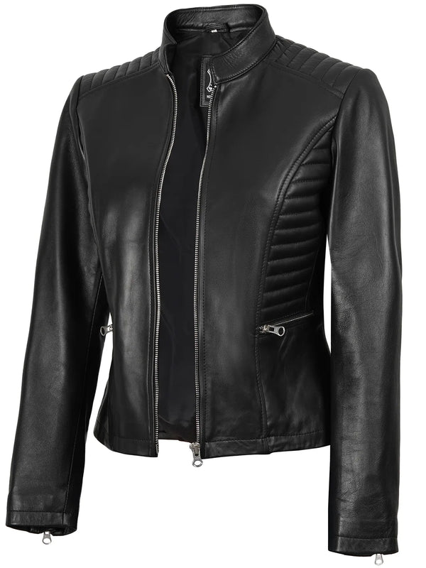 womens black leather jacket
