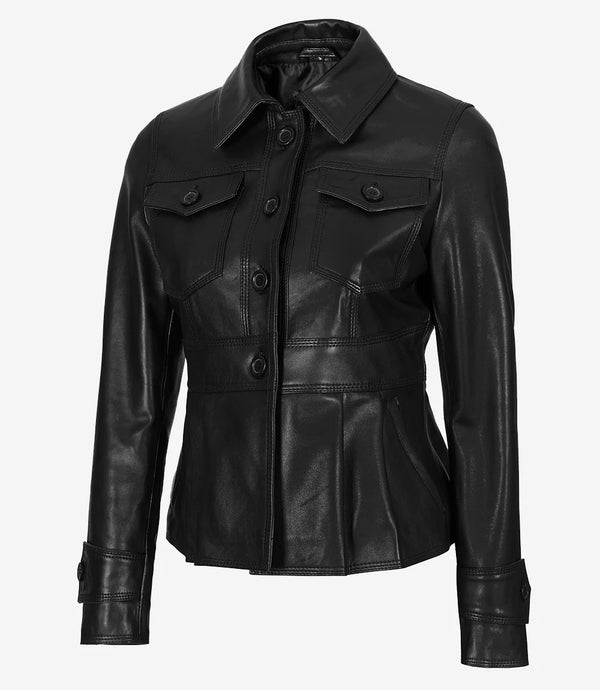 womens black leather jacket