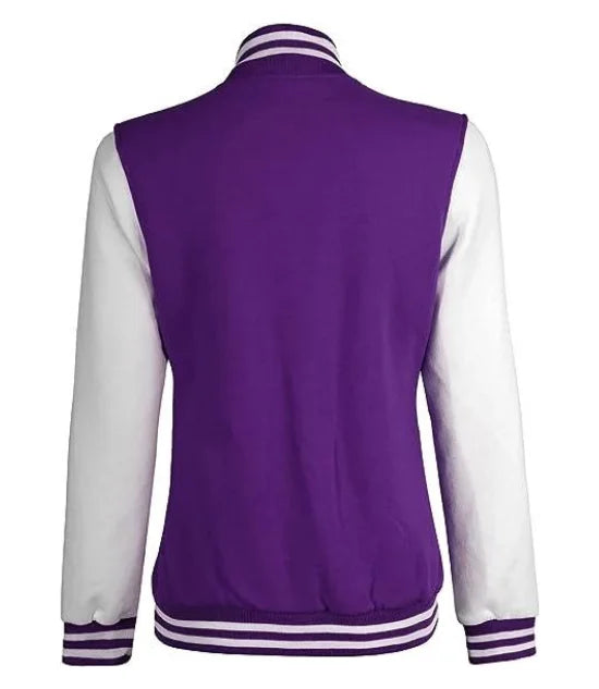 womens baseball style purple varsity jacket