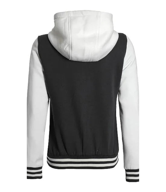 womens black and white hooded jacket