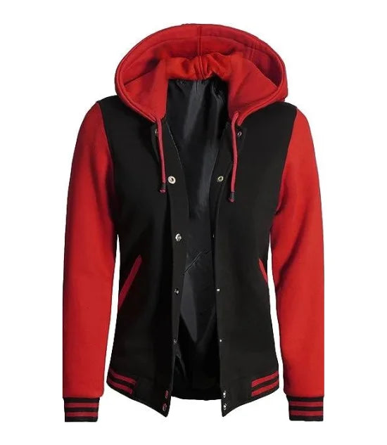 womens hooded letterman jacket 