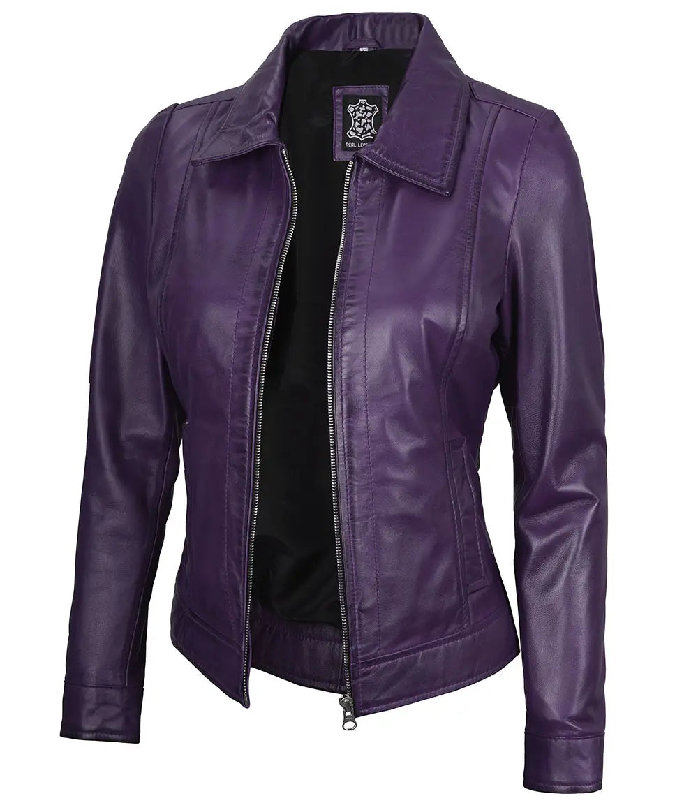 womens leather purple jacket