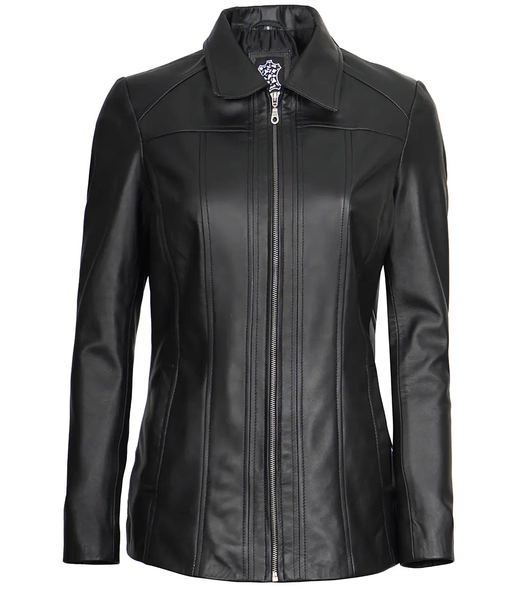 black leather car coat