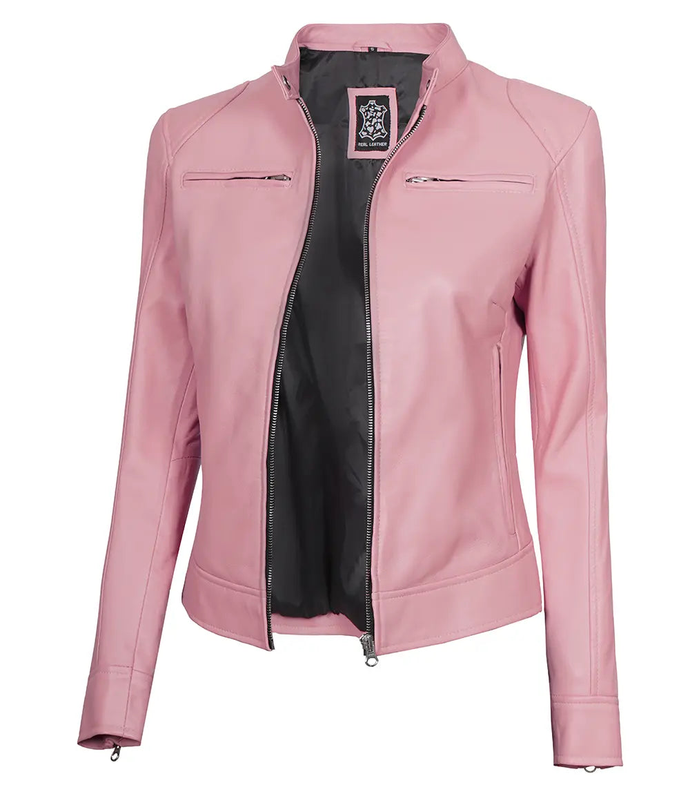 womens pink leather jacket