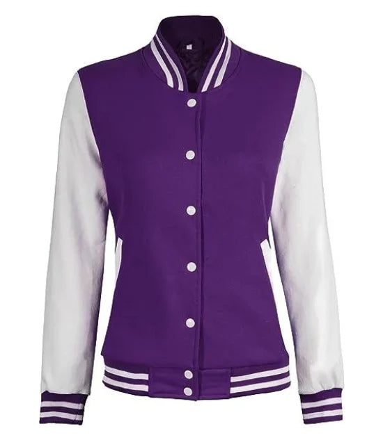 womens purple and white varsity jacket