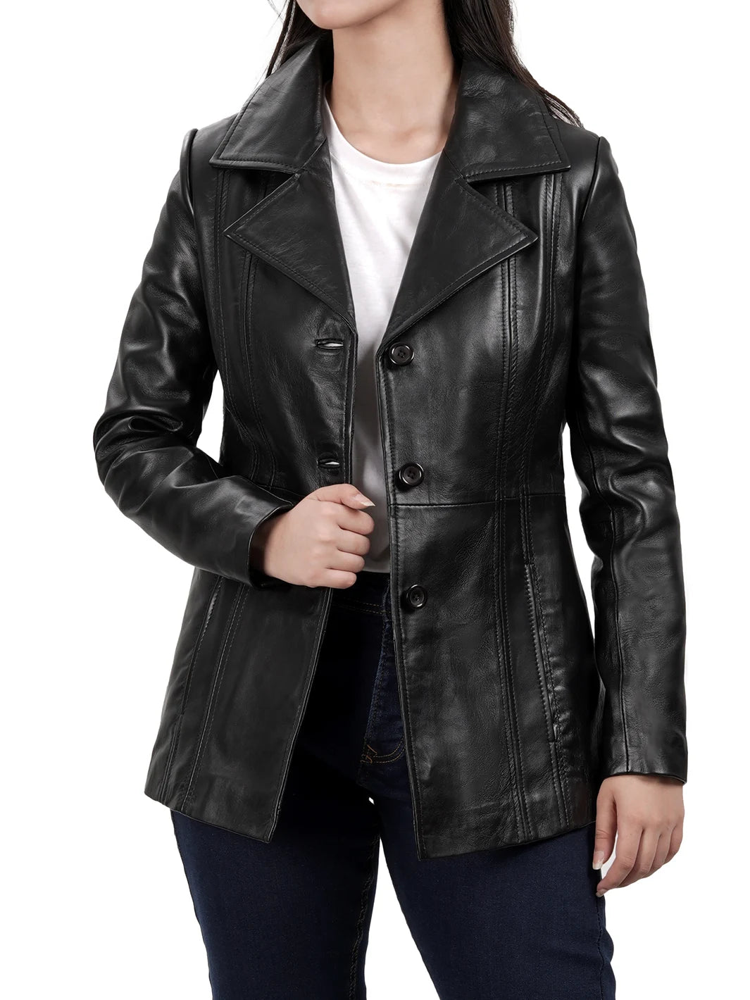 Womens Black Lambskin Leather Blazer Jacket
