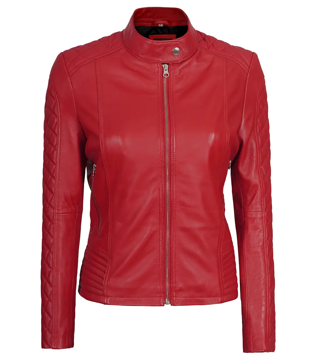 women red leather jacket