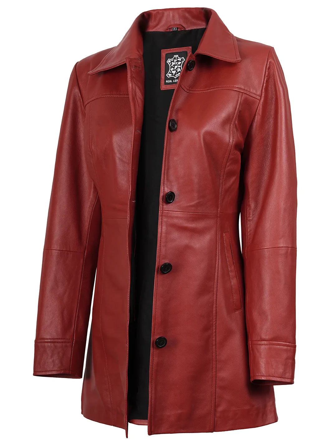 Womens Red Leather Lambskin Leather Coat