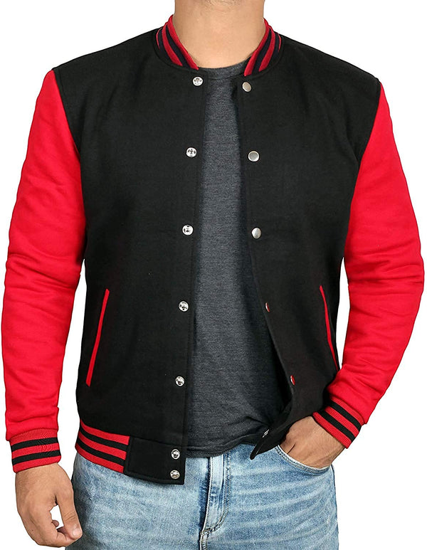 Mens Black & Red Varsity Jacket - Decrum