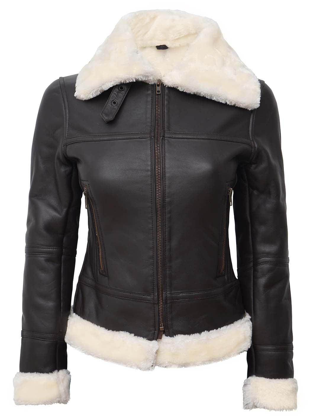 Frances Women Brown Shearling Leather Jacket