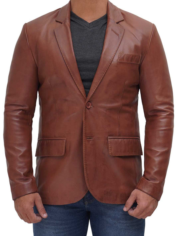 Brandon Men's Tan Real Leather Blazer Decrum