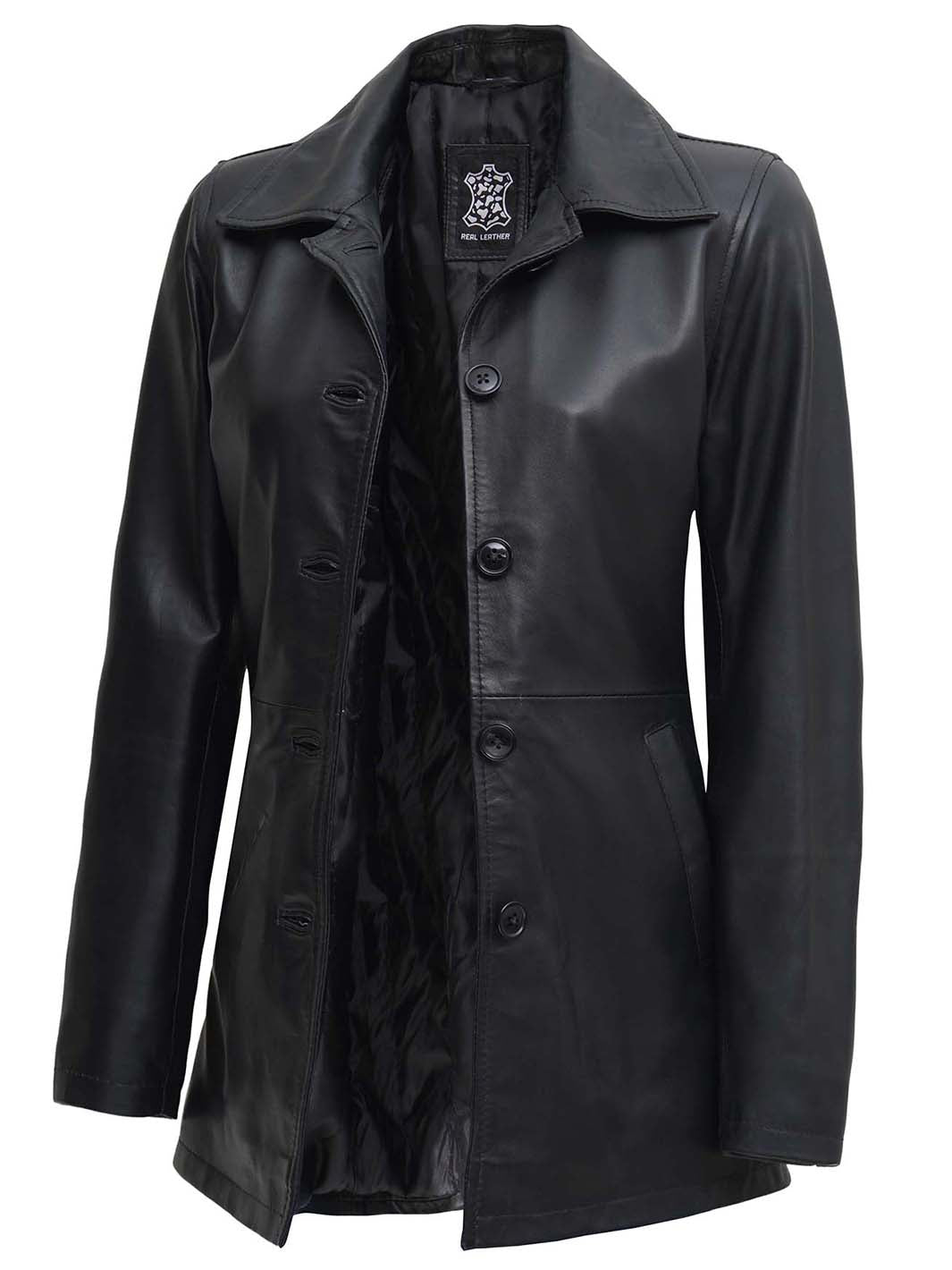 Mens Black Leather Car Coat