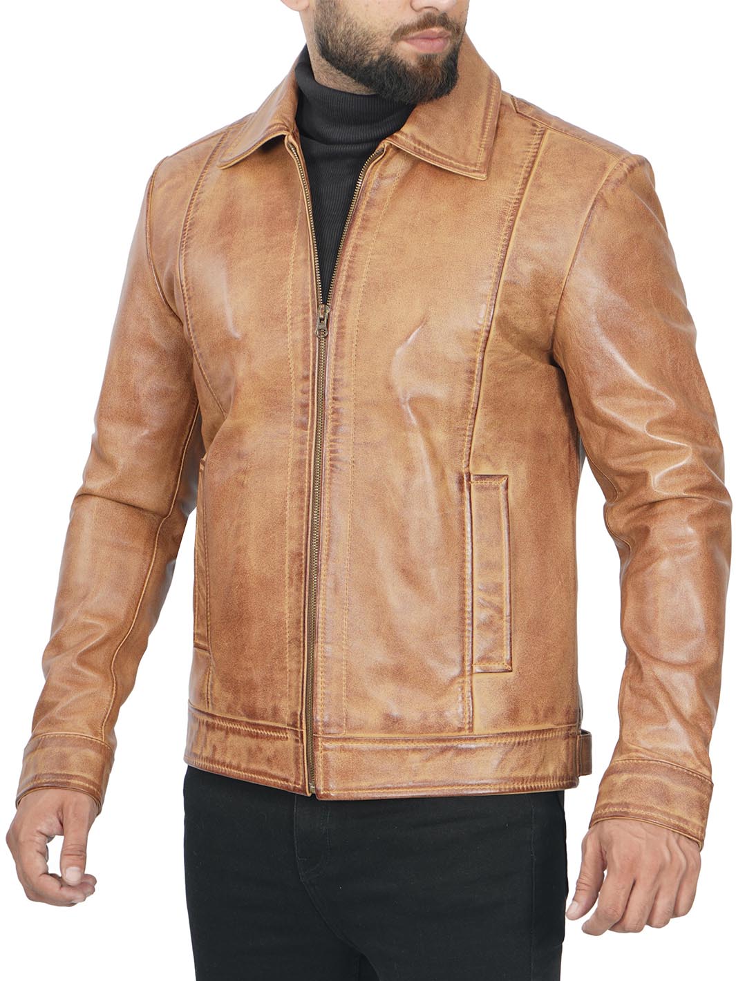 Mens Camel Brown Leather Jacket