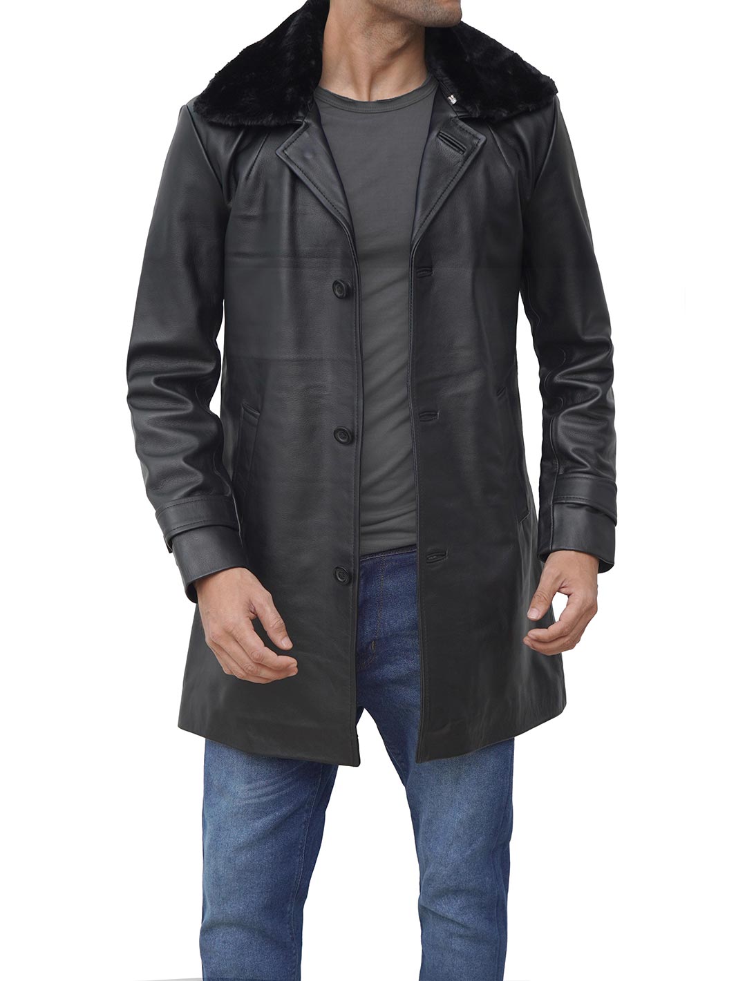 Shearling Black Leather Car Coat