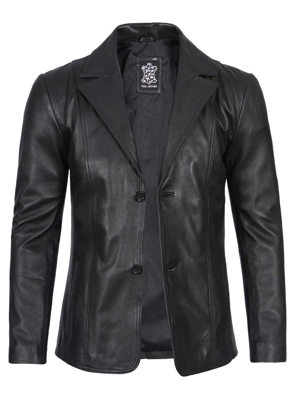 Surrey Black Leather Blazer Coat