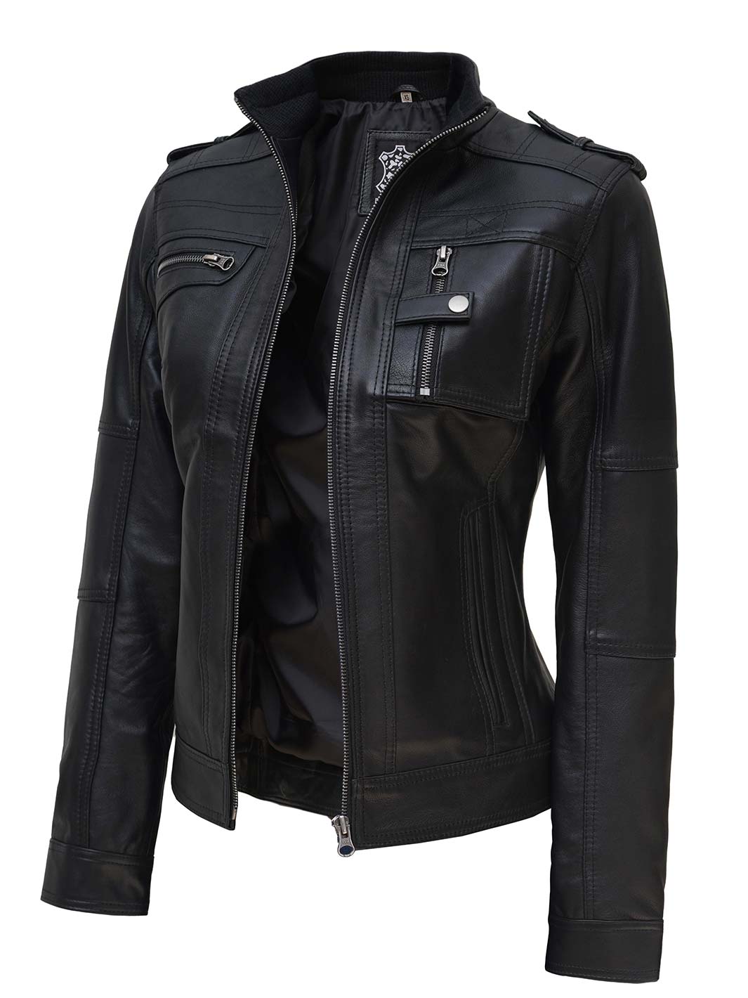 Tavares Womens Cafe Black Leather Jacket