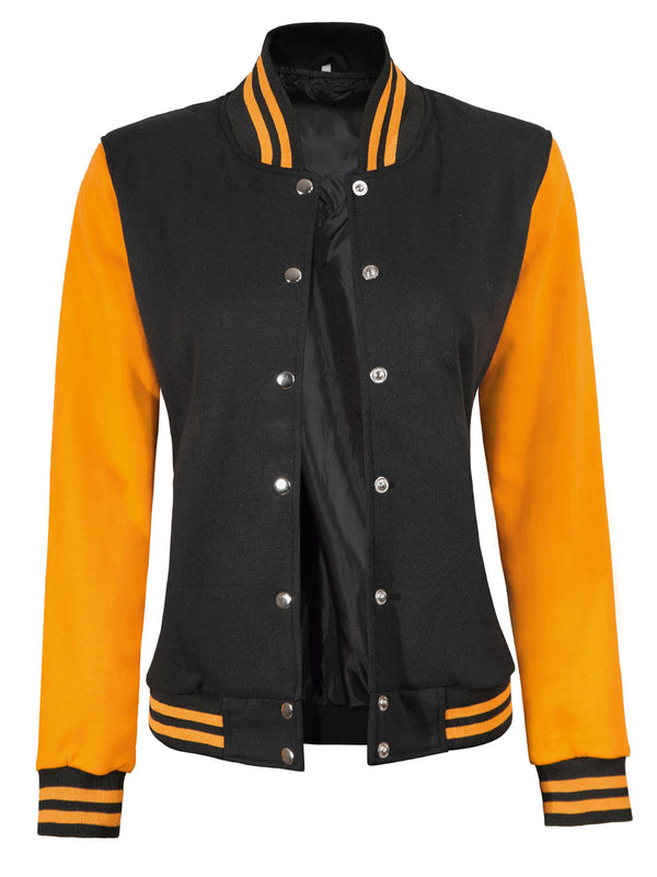 Womens Yellow & Black Plain Varsity Jacket Decrum