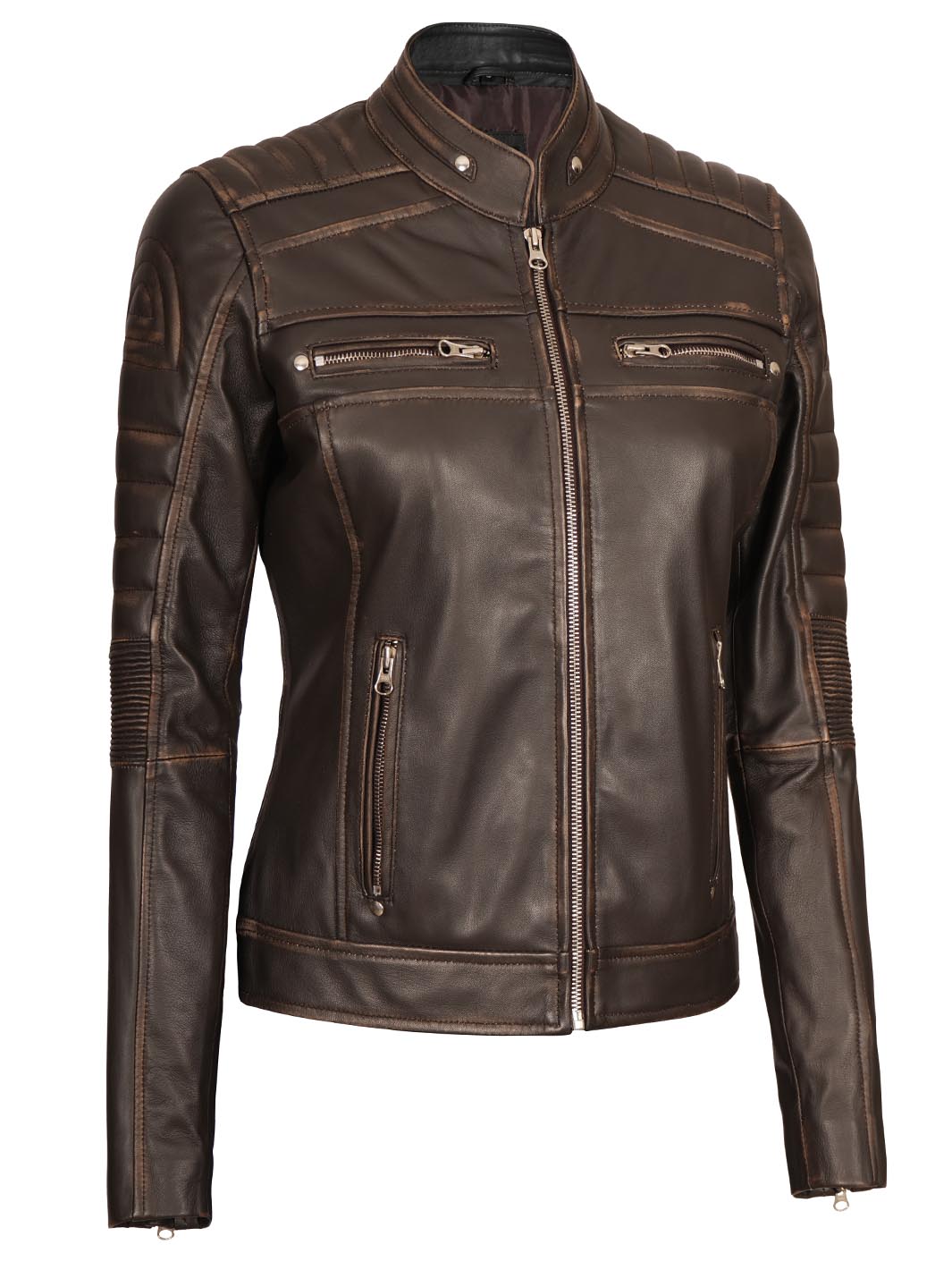 Women Cafe Racer Biker Leather Jacket