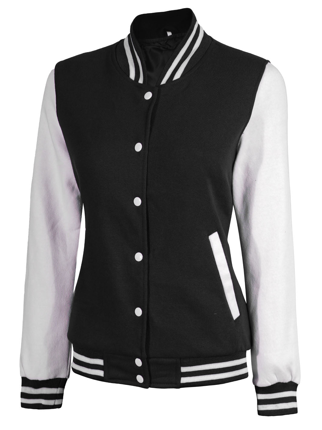 Womens White & Black Plain Varsity