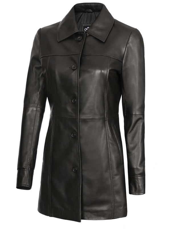 Womens Black Leather Coat