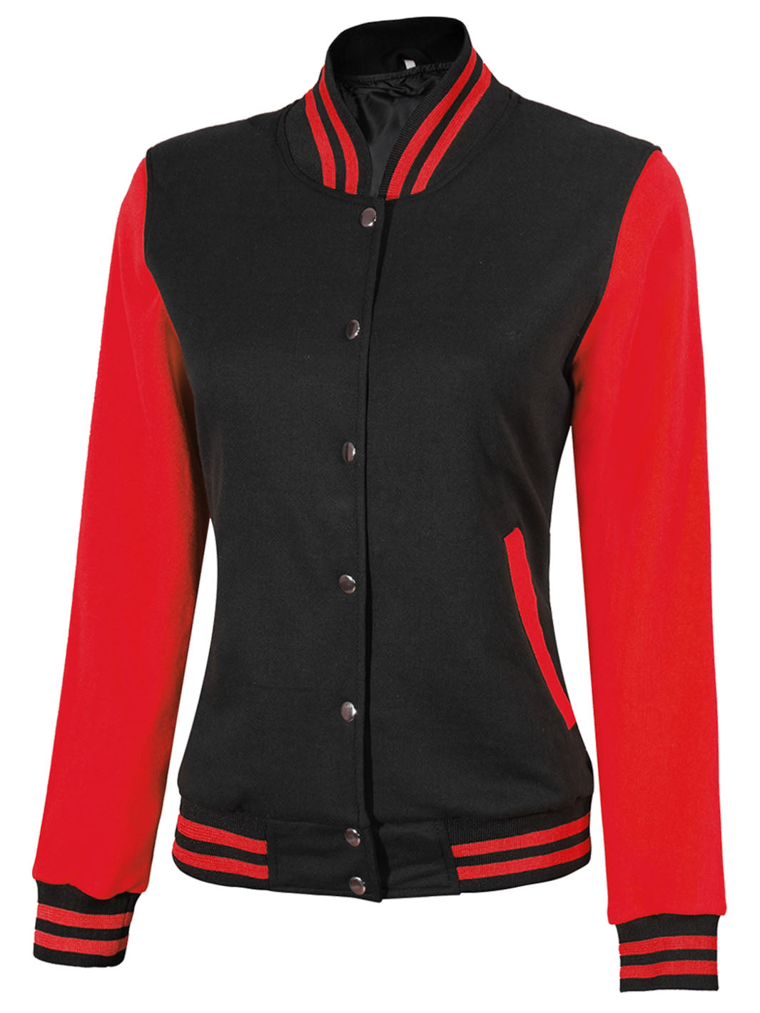 womens red and black varsity jacket